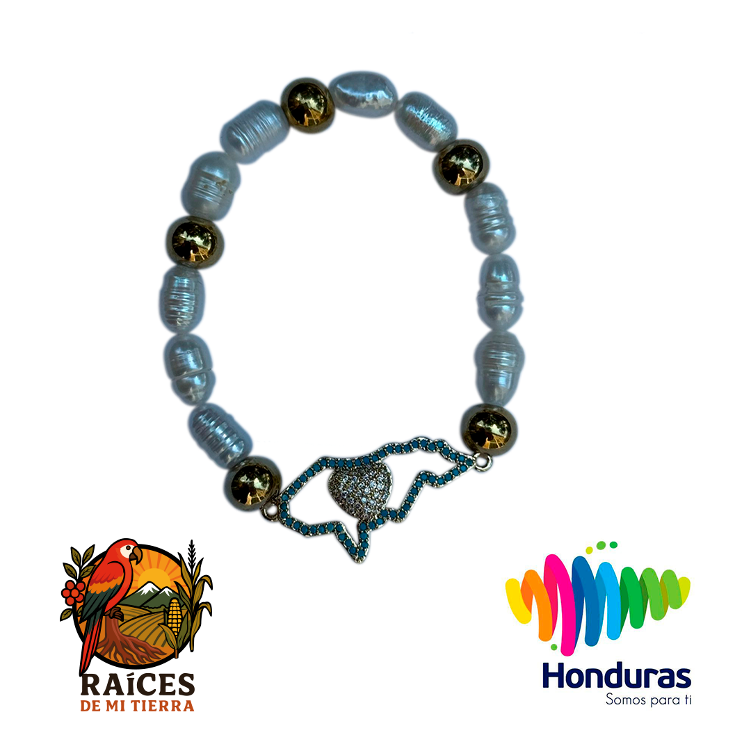 PULSERA DE PERLAS  CON MAPA DE HONDURAS